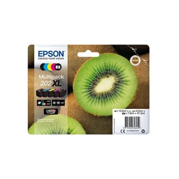 Tinteiro Original Multipack Epson nº202 XL Alta Capacidade Preto Preto Photo Amarelo Azul Magenta