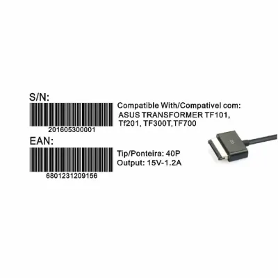 Transformador Compativel 2HIX Asus TF101 15V 1.2A 40 Pinos