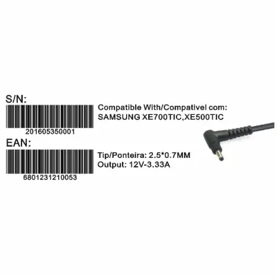 Transformador Compativel 2HIX Samsung 12V 3.33A Tip 2.5*0.7