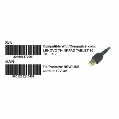 Transformador Compativel 2HIX Lenovo ThinkPad 10 12V 3A New USB