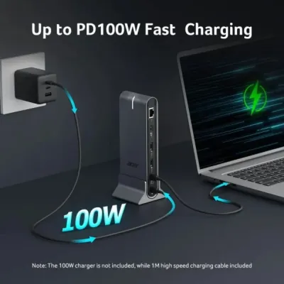 Docking Station Acer Type C 15in1 2xHdmi 4K 60HZ 1xDP 8K 30HZ 4xUSB A 3xUSB C 1xRJ45 1xSD 1xTF 1×3.5MM AUDIO