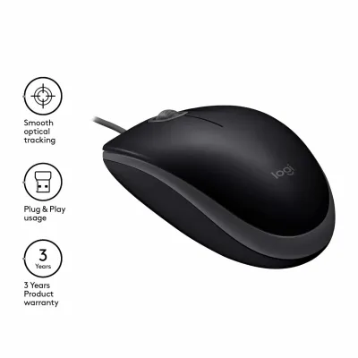Rato Logitech B110 Silent USB 1000DPI 3 Botões Preto