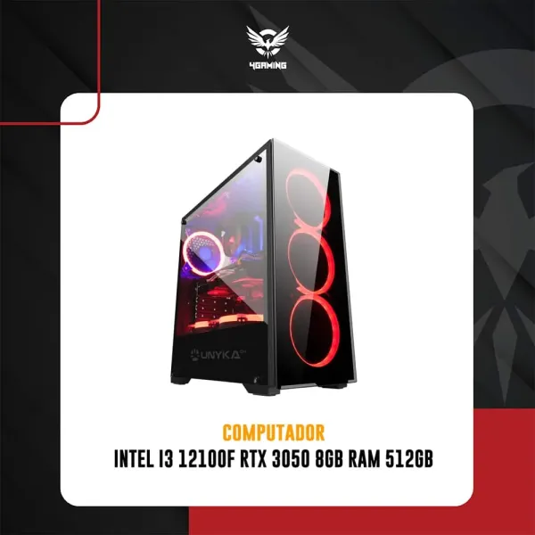 Computador 4Gaming Intel i3 12100F RTX 3050 8GB Ram 512GB