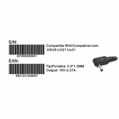 Transformador Compativel 2HIX Asus UX21 19V 2.37A Tip 3.0*1.0