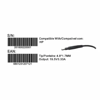 Transformador Compativel 2HIX Hp 19.5V 3.33A Tip 4.8*1.7