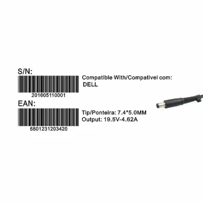 Transformador Compativel 2HIX Dell 19.5V 4.62A Tip 7.4*5.0