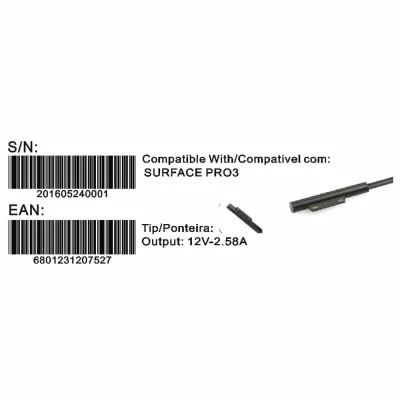 Transformador Compativel 2HIX Microsoft Surface Pro 3 12V 2.58A