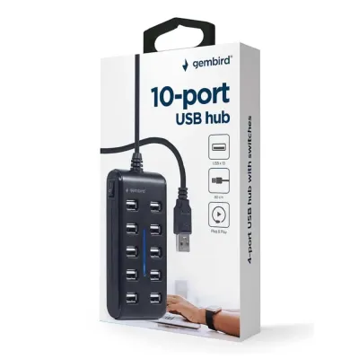 Hub Usb 2.0 Gembird com 10Portas Usb 2.0 Preto