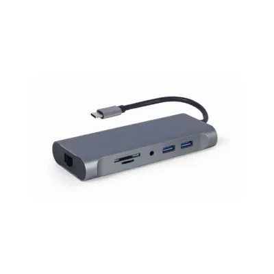 Adaptador – Docking Station Gembird Type-C 7IN1 Hub 3x Usb3.0 4K Hdmi Vga Gigabit Lan Leitor Cartões Audio Type-C PD