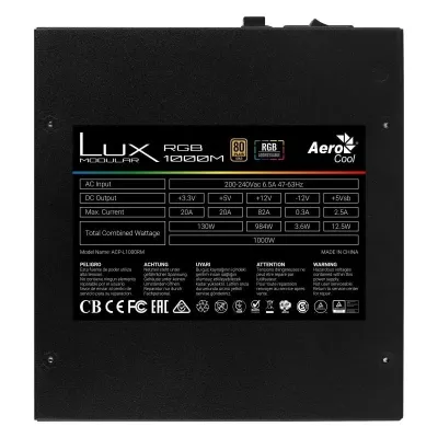 Fonte Alimentação Aerocool LUX RGB 850M 850W Ventoinha 12cm 80 Plus Bronze