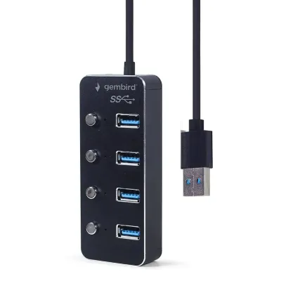 Hub Usb3.0 Gembird com 4 Portas Usb 3.0 Com On/Off Preto