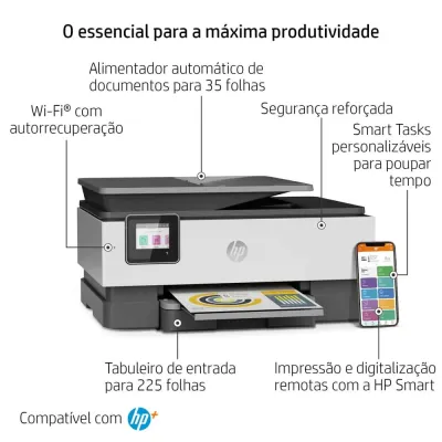 Multifunções Jacto de Tinta HP Officejet Pro 8022e WiFi Fax Duplex Branca