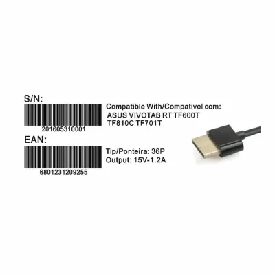 Transformador Compativel 2HIX Asus TF600C 15V 1.2A 36 Pinos