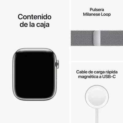 Apple Watch Series 8 GPS Celular 45mm Caixa de Aço Inoxidavel Prateado Correia Milanesa Loop Prateada