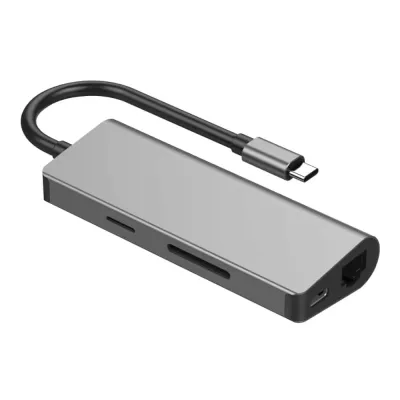 Adaptador – Docking Station Gembird Type-C 5IN1 2*USB HDMI 4K Gigabit Lan Leitor Cartoes e Usb TypeC PD