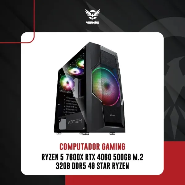 Computador Gaming Ryzen 5 7600X RTX 4060 500GB M.2 32GB DDR5 4G Star Ryzen