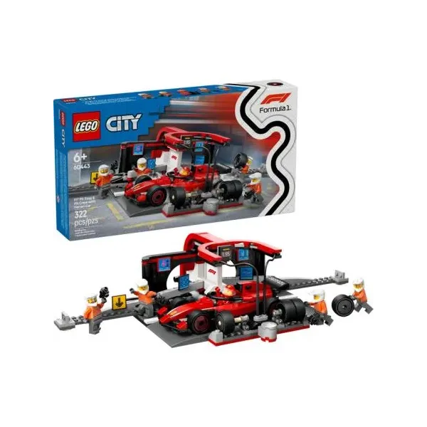 LEGO City Boxe de F1 e Equipa da Boxe com Carro da Ferrari – 60443