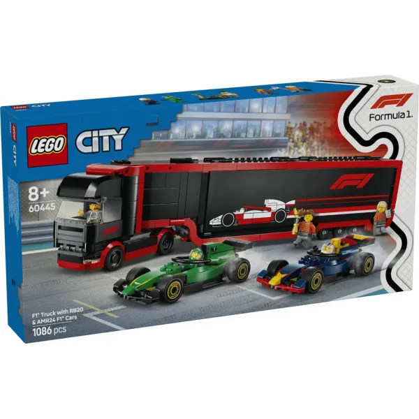 LEGO City Camião de F1 com Carros de F1 RB20 e AMR24 – 60445