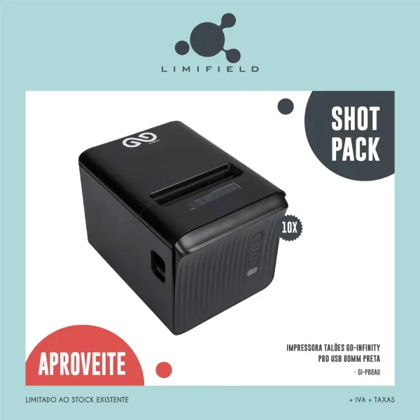 Shot Pack – 10 * Impressora Talões Go-Infinity P80 Usb 80MM Preta