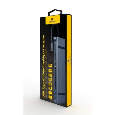 Adaptador – Docking Station Type-C 10IN1 HUB3.0 4K Hdmi DP VGA Audio Leitor de Cartões USB Type-C Lan e Audio
