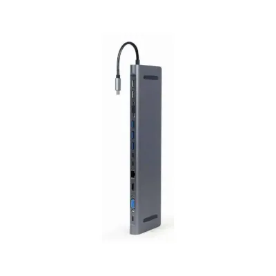 Adaptador – Docking Station Type-C 9IN1 Hub 3xUsb3.0 2xUsb2.0 4K Hdmi Vga Audio Gigabit lan Leitor de Cartões Type-C PD