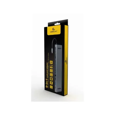 Adaptador – Docking Station Type-C 9IN1 Hub 3xUsb3.0 2xUsb2.0 4K Hdmi Vga Audio Gigabit lan Leitor de Cartões Type-C PD