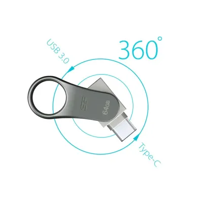 Pen Drive Silicon Power 64Gb Drive Mobile C80 Metal Type C + Usb 3