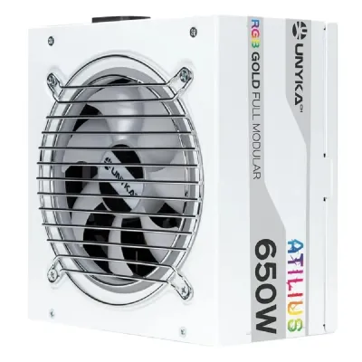 Fonte Alimentação Unyka Atilius RGB 650W Full Modular PFC Ativo Ventilador 120mm Branca