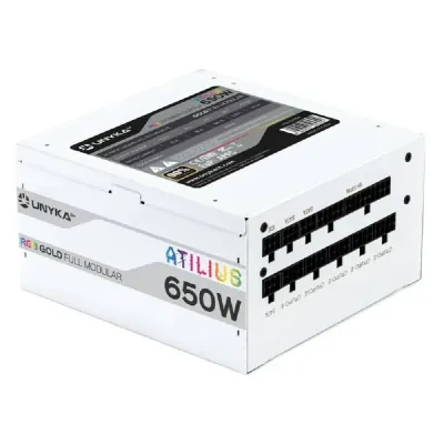 Fonte Alimentação Unyka Atilius RGB 650W Full Modular PFC Ativo Ventilador 120mm Branca