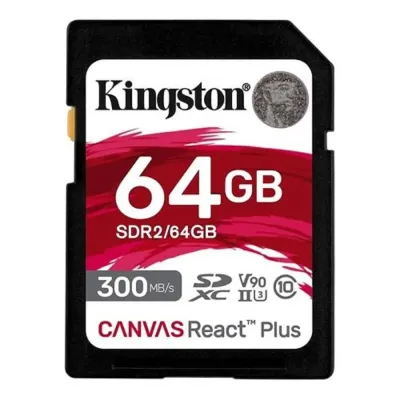 Cartão SD Kingston Canvas React Plus 64Gv – Video Class V90 UHS-II U3 Classe10 – SDXC UHS-II