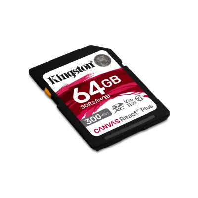Cartão SD Kingston Canvas React Plus 64Gv – Video Class V90 UHS-II U3 Classe10 – SDXC UHS-II