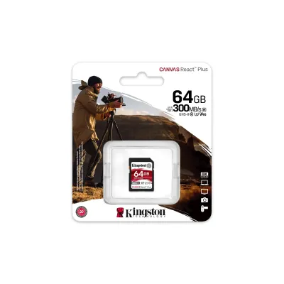 Cartão SD Kingston Canvas React Plus 64Gv – Video Class V90 UHS-II U3 Classe10 – SDXC UHS-II