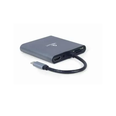 Adaptador – Docking Station Type-C 6IN1 Usb3.1 4k Hdmi VGA Audio Leitor Cartões Usb Type-C