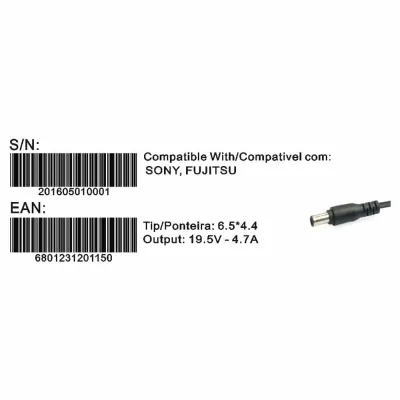 Transformador Compativel 2HIX Sony 19.5V 4.74A Tip 6.5*4.4
