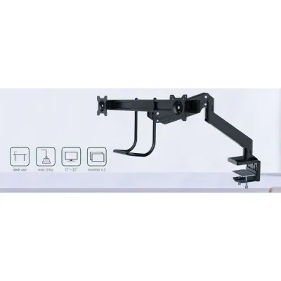 Suporte para 2 Monitores Gembird Ajustável e Inclinável até 32? e 8Kg