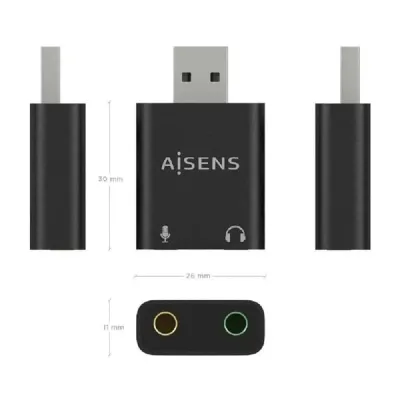 Conversor de Áudio Aisens A106-0768 USB Macho 2x Jack 3.5mm Fêmea