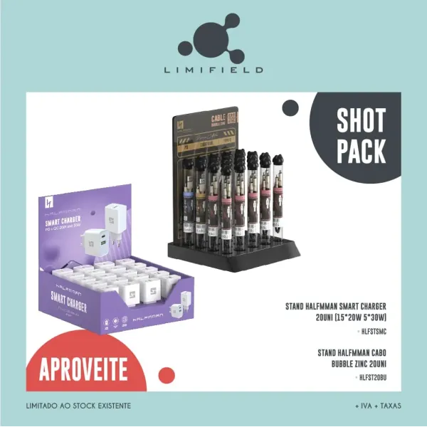 Shot Pack – Stand Halfmman Smart Charger 20Uni (15*20W 5*30W) + Stand Halfmman Cabo Bubble Zinc 20Uni