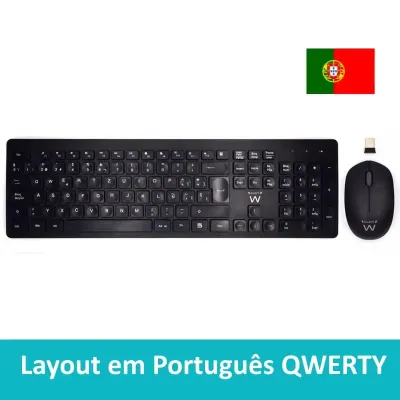 Conjunto Teclado + Rato Ewent Wireless PT Preto