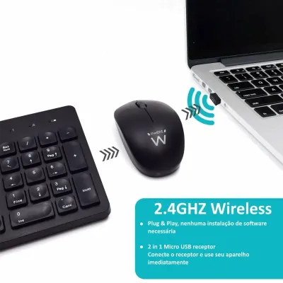 Conjunto Teclado + Rato Ewent Wireless PT Preto
