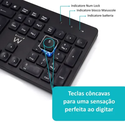 Conjunto Teclado + Rato Ewent Wireless PT Preto