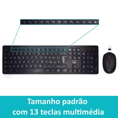 Conjunto Teclado + Rato Ewent Wireless PT Preto