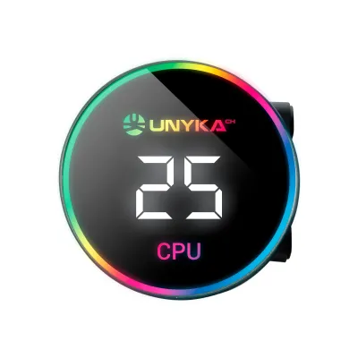 Dissipador Liquido Unykach Aquastorm 240 2 Ventiladores de 120mm RGB Visualização Temperatura CPU Tubo de 350mm