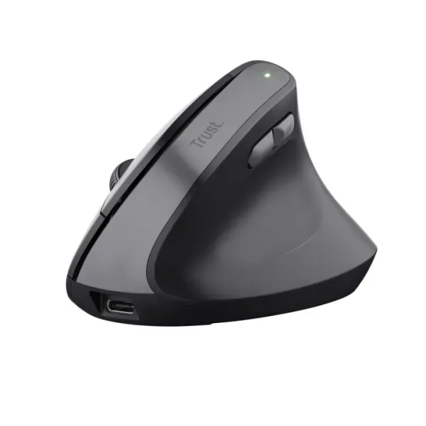 Rato Ergonomico Trust Bayo Tecnologia Silent Click – 6 Botões – Bateria recarregavel por USB-C – Preto