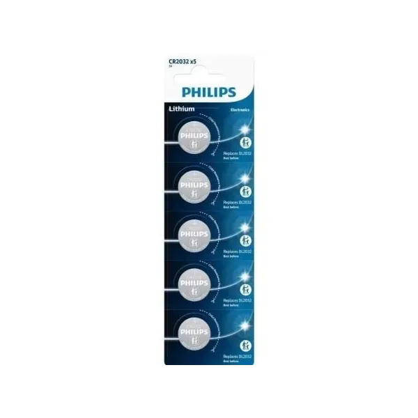 Pack de 5 Pilhas de Botão Philips CR2032P5/01B Lítio 3V