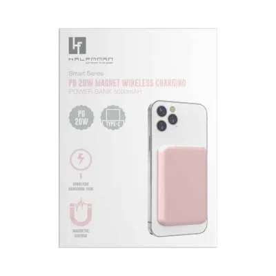 PowerBank Halfmman Magnet Wireless PD 20W Rosa