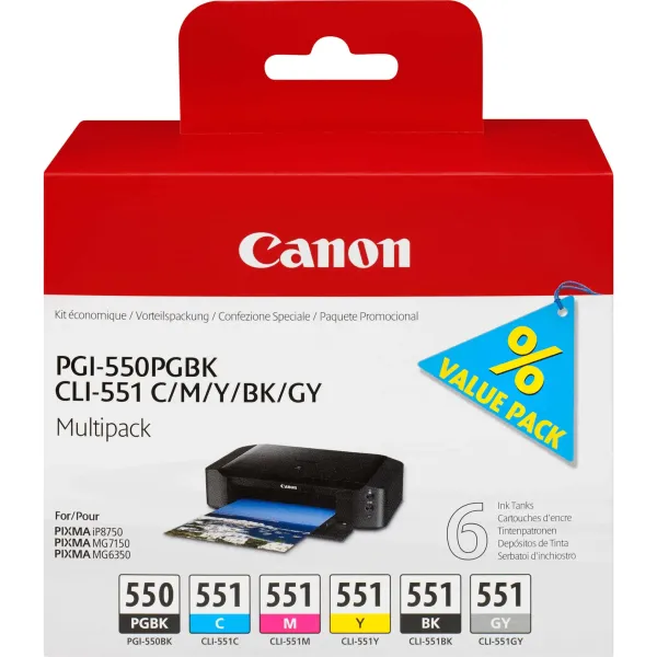 Tinteiro Original Canon PGI550 CLI551 Pack de 6 – 6496B005