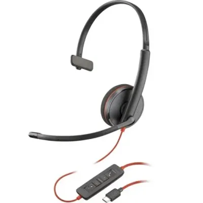Auscultadores Poly Blackwire 3210 Especial call center com cabo USB-C certificação UC Preto