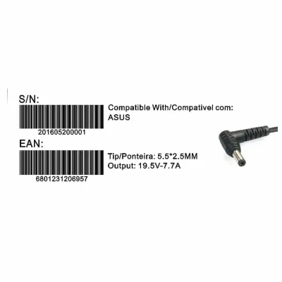 Transformador Compativel 2HIX Asus 19.5V 7.7A Tip 5.5*2.5