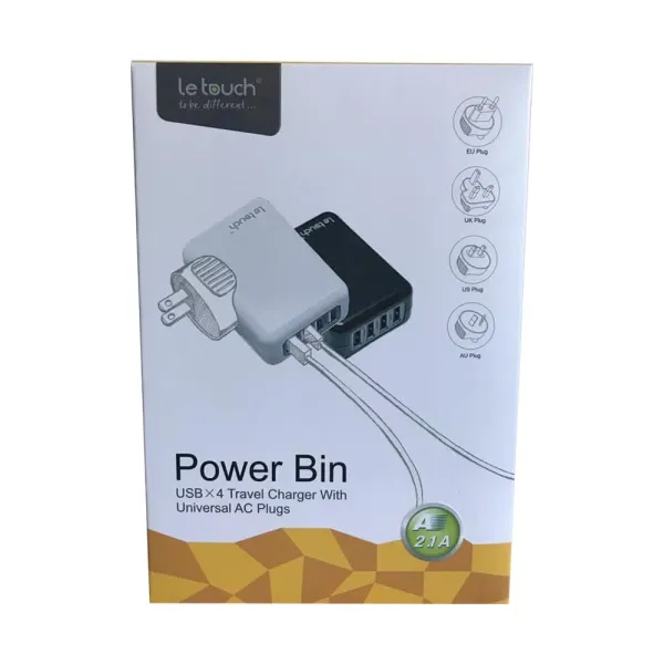 Carregador 4 Portas USB com Fichas Universais Branco – OEM