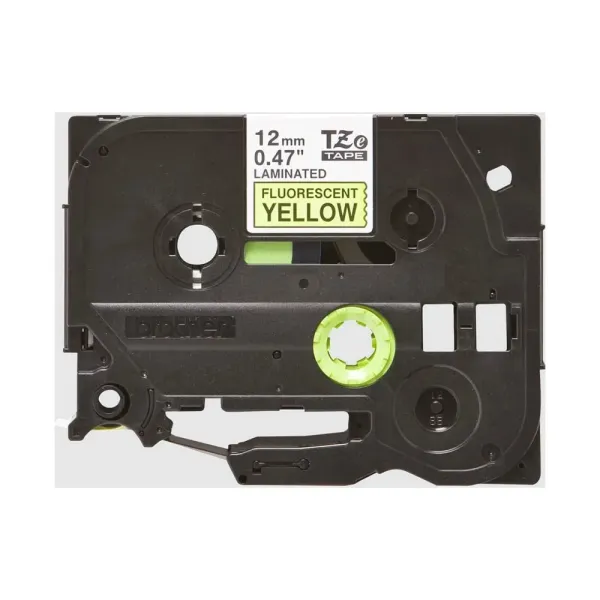 Fita BROTHER laminada c/ texto Preto e fundo Amarelo Fluorescente 12mm x 5m